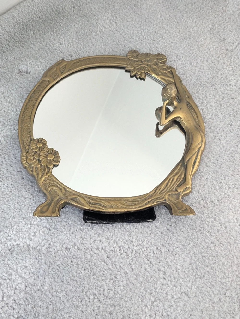Vintage Art Nouveau Brass Lady Of The Lake Mirror